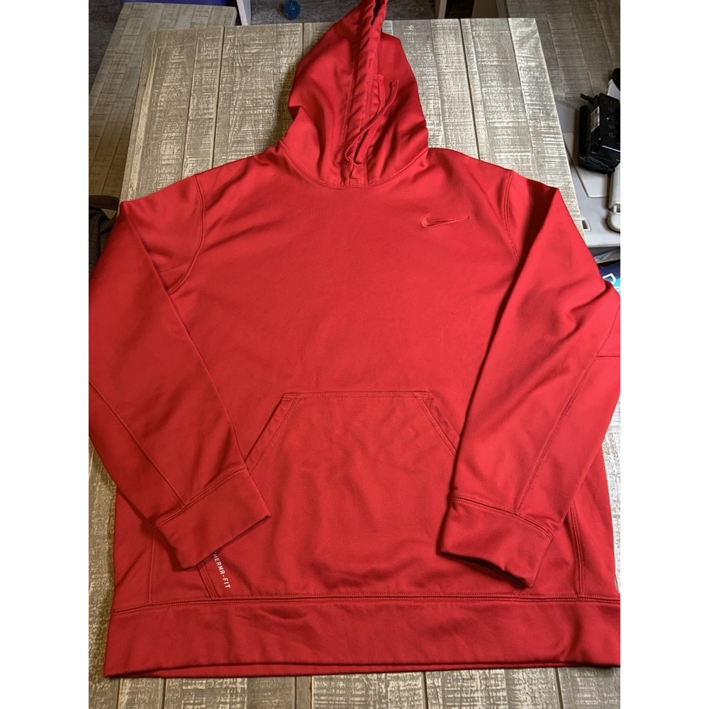 Nike Therma-Fit Hoodie Mens Size XL Red Pullover Swoosh Sweatshirt Xtra Large